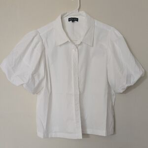 Short Sleeve Puff Button-Down Shirt in White by Massimo Dutti